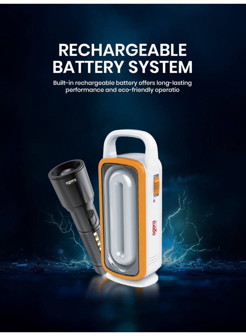 أوجيرا كشاف LED قابل لإعادة الشحن وضوء طوارئ | كشاف فائق السطوع | بطارية طويلة العمر | ضوء محمول متعدد الاستخدامات | مثالي للتخييم والمشي والمنزل وانقطاع الكهرباء | ضمان سنتين | OG1152PSL | أسود - Image 2